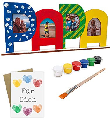 LIDAM Papa Geschenk | einfach & schön | Holznamen bemalen & Fotos ankleben | Geschenk für Papa, Papa Geburtstagsgeschenk mit Farben & Pinsel & Zubehör