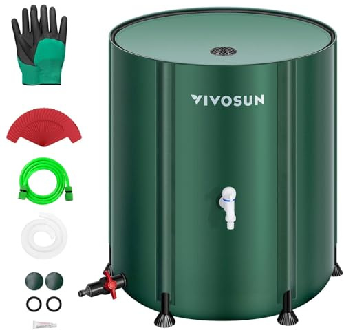 VIVOSUN Barile per pioggia pieghevole, serbatoio dell'acqua da 100 galloni con panno Oxford 1000D, sistema portatile di raccolta della pioggia include due rubinetti e kit di troppopieno, verde