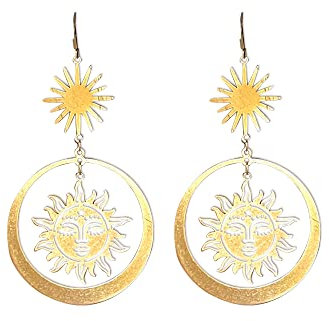 Sun Creolen für Frauen Mädchen Gothic Boho himmlische Ohrringe Gold Edelstahl Creolen baumeln minimalistisch zierlicher Schmuck