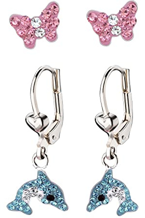 FIVE-D Kinder Ohrringe Kristall Delfin 925 Sterling Silber Creolen Ohrhänger