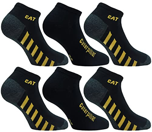 Caterpillar 6 Paar Knöchellange Sneakersocken – Verstärkte Fersen und Zehen – Baumwolle (Schwarz, 39-42)