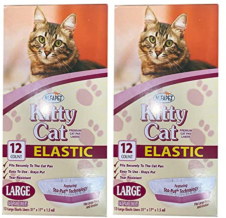 Alfapet Einweg-Katzentoiletten, elastische Einlagen, 24 Stück, für mittelgroße und große Katzentoiletten, mit Sta-Put-Technologie für feste, einfache Passform, schnelle und clevere Abfallreiniger