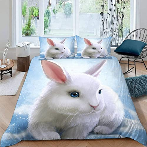 VASENA Bettwäsche Kaninchen Haustier Bettwäsche 135x200 Kinder Süßer Hase Bettbezug Set Weich Microfaser Kinderbettwäsche 3 Teilig Mit ReißVerschluss Mit 2 Kissenbezug 80x80 cm