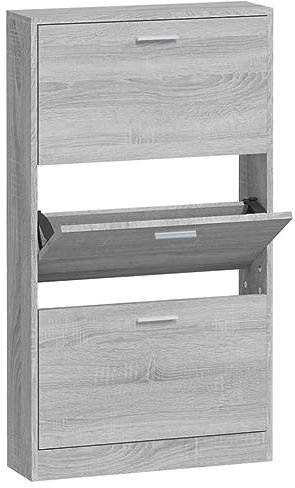 vidaXL Schuhschrank Schuhablage Schuhregal Schuhständer Schuhaufbewahrung Schuhkipper Schuhkommode Grau Sonoma 59x17x108cm Holzwerkstoff