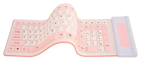 Clavier en Silicone, Clavier sans Fil USB 2,4 G, Clavier Pliable, Clavier Portable étanche, Clavier Flexible 103 Touches, Claviers D'Ordinateur pour Ordinateur Portable, Ordinateur (Rose)