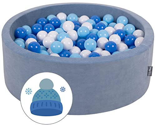 KiddyMoon Bällebad Bällepool Mit Bunten Bällen 90X30cm/300 Bälle ∅ 7Cm Für Babys Kinder Rund, Winter:Weiß/Babyblau/Blau