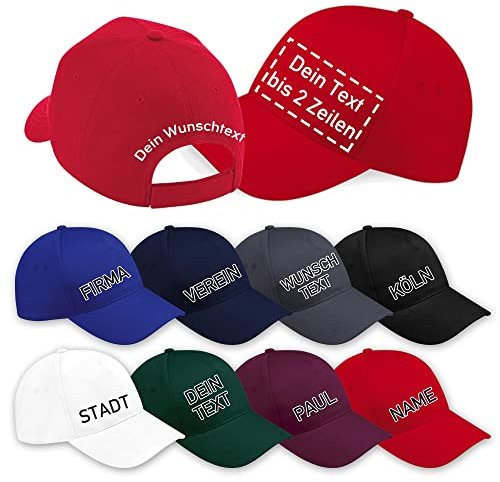 Generisch Basecap individuell mit Wunschtext vorne + hinten Bestickt (Rot)