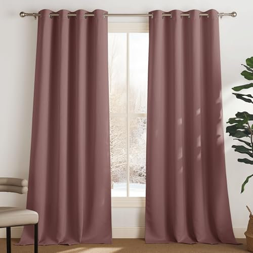 PONY DANCE Wohnzimmer Gardinen Blickdicht Ösenvorhang 2er Set H 245 x B 140 cm Verdunkelungsvorhang Thermovorhang Hitzeschutz mit Ösen Wärmeisolierende Vorhänge, Altrosa