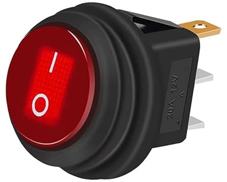 AUTOZOCO Interruptor Redondo Basculante 3 Vias ON/OFF, interruptor basculante, SPST, interruptor redondo basculante, 20A 12VDC, Impermeable, 3 pines, Led Rojo