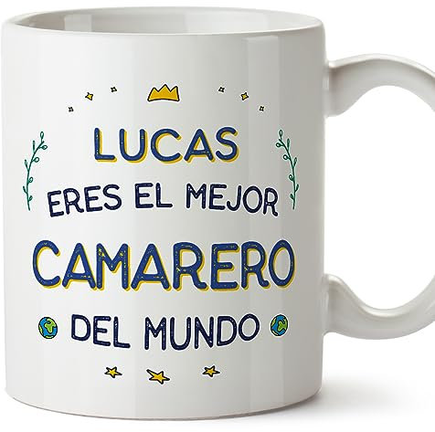MUGFFINS Tazas Personalizadas para CAMARERO hombre - En Español - Mejor del Mundo - 11 oz / 330 ml - Regalo Personalizable original y divertido