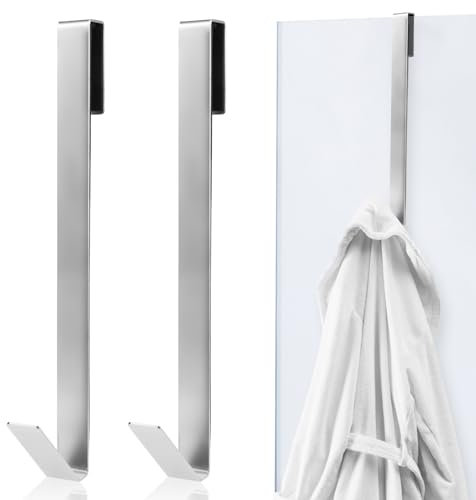 WLLHYF 2 ganci per porta della doccia, 25,4 cm, ganci per asciugamani da bagno, resistenti, senza fori, in acciaio inox, gancio per doccia esteso per porta doccia in vetro senza cornice