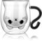 Bkinpid Doppelwandiger Glasbecher mit niedlicher Katze, schwarze Katze, 100% Borosilikat, dickes Glas mit Griff, hitzebeständig, in Geschenkverpackung