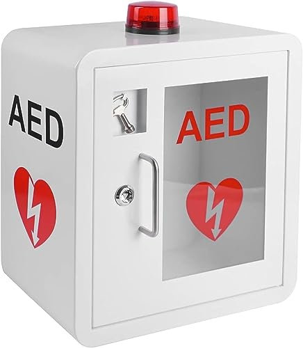 QOJJ Wandmontierter AED-Defibrillator-Aufbewahrungsschrank, Kunststoff-Herz-Defibrillations-Alarmbox, Erste-Hilfe-AED-Defibrillator-Wandmontierter Aufbewahrungsschrank mit Schlüssel Und Alarm