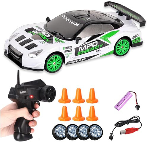 Siereolly RC Drift Car 1:24 Ferngesteuertes Auto 2,4Ghz Spielzeugauto 15km/h 4WD Ferngesteuertes Rennauto mit Arbeitsscheinwerfern Geschenk für Erwachsene Kinder