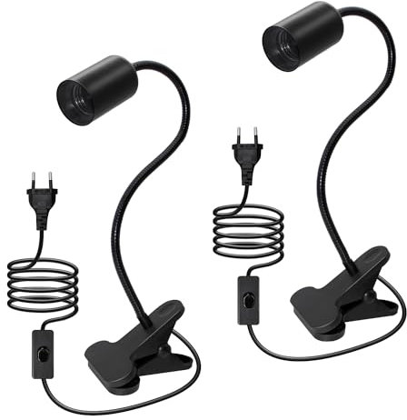 2PCS Lampe à Pince E27, 240CM Cable, 35CM Longueur 360°Flexible Col de Cygne, Douille E27 avec Pince, Lampe Pince pour Lit, Spot à Pince avec Interrupteur, Lampes de Chevet, Lampes-Clips pour Plante