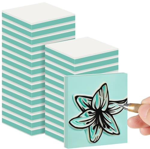 Frienda 24 Pcs 2 x 2 Rubber Carving Block Printmaking Stamp, White Green