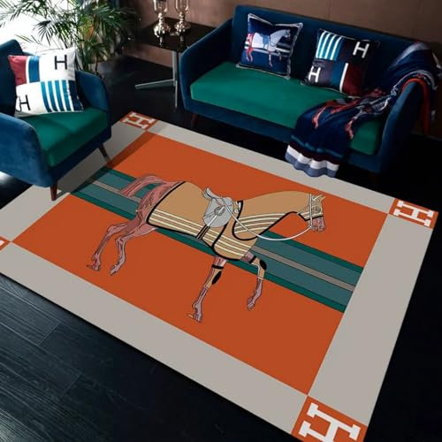 3D Gedruckte Boden Runner Area Rug Dicken Flanell rutschfeste Bodenmatte Runner Rug Waschbare Teppich Runner - Stilvolle Ethnische Reitpferde - Polyester-Soft-Touch, 50 X 80 cm -8Y6K-L1V8-1