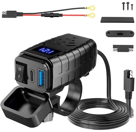 KBIBCK Toma USB Moto, QC3.0 Toma USB Moto Impermeable con IP65 Voltímetro a Prueba de Agua y Protección de Carga, Cargador USB Toma Moto USB para 12v~24v Moto Autocaravana Coche