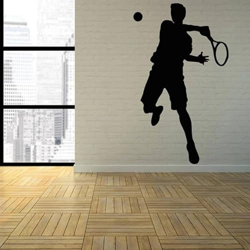 Tennis Wandtattoo Schläger Sport Silhouette Tür Fenster Vinyl Aufkleber Teenager Schlafzimmer Stadion Interieur Dekor Kunst Tapete 74x123cm