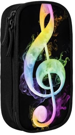 ASPOIJHN Federmäppchen, Motiv: bunte Musiknoten, großes Fassungsvermögen, doppellagig, Stifteetui, Schulbedarf für Mädchen, Jungen, Teenager, Elementar-Mitte, Schwarz , Einheitsgröße, Krawattenetui