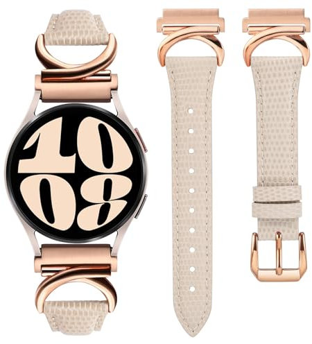 TOYOUTHS Lederarmband kompatibel mit Samsung Galaxy Watch 7/6/5/4/Active 2 40mm 44mm Damen, 20mm Schlank Elegant Dressy Armbänder mit C-förmiger Schnalle für Watch FE, Eidechse Polarstern/Rose Gold