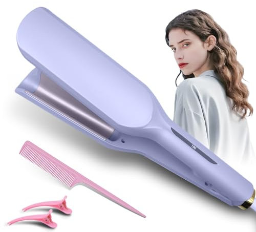 Großcat Planchas rizadoras, Rizador de Pelo 32MM, ondas profundas, ondas al agua, ondas sirena, moldeador de ondas, rizador francés para pelo largo/corto, rizadores de temperatura regulable (morado)