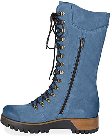 Botas planas para mujer – Botas de gamuza para mujer, botas gruesas de invierno para mujer, botas altas con cordones frontales a la moda, botas altas hasta el muslo, cómodas botas planas sin cordones,