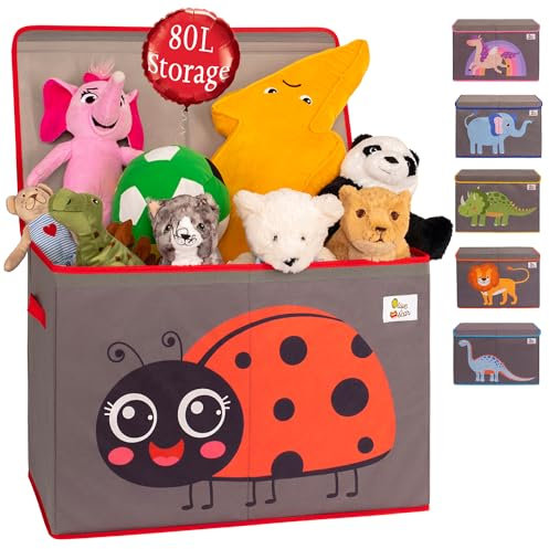 OLIVE&OSCAR 80L Toy box, kids Toy Box Storage with Lid & Handles, Suitable for All Children, Boys, Girls,Toddlers, Ladybug, L60cmW33cmH40cm