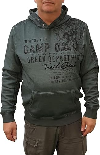 Camp David Herren Hoodie mit Logo-Prints in Used look (DE/NL/SE/PL, Alphanumerisch, L, Regular, Regular, deep forest)