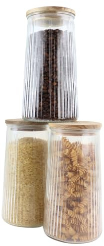 OTIX Vorratsgläser - Glas - mit Deckel - Süßigkeitengläser - 3er Set - Akazienholz - 1300ml - SIRIUS