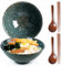 NUTRIUPS 1200ml Ceramic Ramen Bowl Set of 2 Noodle Bowls with Chopsticks and Spoons (Emerald)