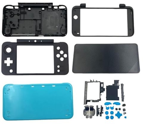 Hzxkqmil Kit de Carcasa de Repuesto para Nintendo New 2DS XL/New 2DS LL Consola, Estuche de Cáscara DIY Placa Frontal Cubierta Inferior con Juego de Botones (Negro + Azul)
