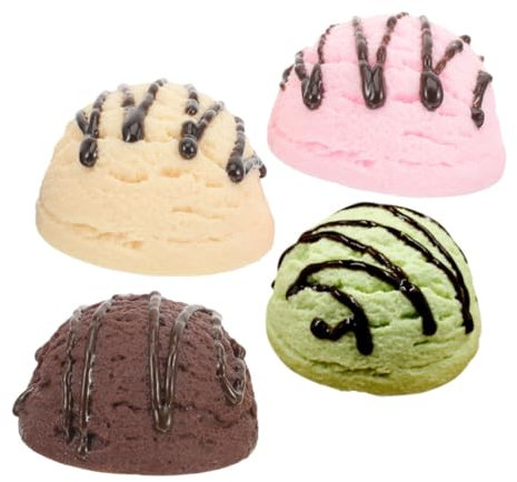 CHILDWEET 4pcs Simulation Ice Cream Model Showcase Prop for Photography Adorable Fake Desserts for Parties and Display Includes Vanilla Strawberry and Matcha Flavors