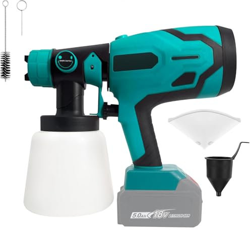 Akku Farbsprühsystem für Makita 18V Akku, 1000ml Behälter Farbsprühgerät, Farbspritzpistole mit 4 Düsen, 3 Muster, Kabellose Farbsprühpistole für Zäune, Schränke, Wände, Decken, Möbel(ohne Akku)