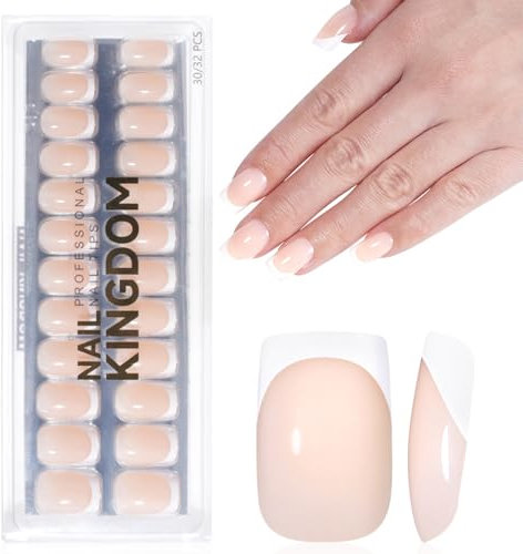 GZMAYUEN Nails zum Aufkleben Weiße Press on Nails, 32pcs 16 Größen Kurze Quadratische Nude Fake Nägel für Frauen Mädchen Nail Extensions