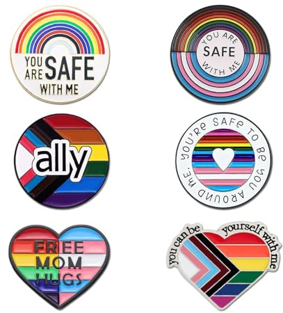 TELAIN 6 pièces Set de pins LGBTQ Pride, Progress Pride Ally Badge, Bouton drapeau, Broche émaillée arc-en-ciel, LGBT, Gay, Lesbiennes, Accessoires Trans
