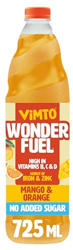 Vimto Wonderfuel Squash – No Added Sugar – Vitamins B, C & D – Iron & Zinc – 725ml – Breakfast Functional Drink – Mango & Orange