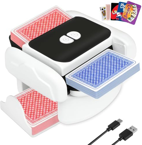 Automatic Card Shuffler Machine for 1-2 Decks, Rechargeable Electric Card Shuffler with One-Press AUTO & Manual Mode, Portable Playing Card Shuffler for Poker, UNO, Skip-Bo, Phase 10 & Party Games