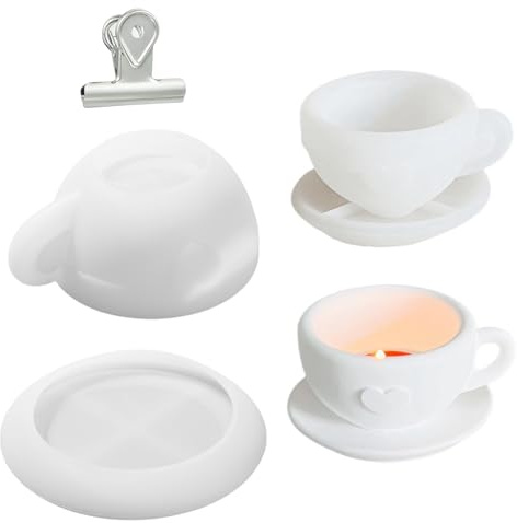 Stiesy Silicone Coffee Cup Moulds, Coffee Mug Candle Holder Mold, Tea Cup Coaster Epoxy Resin Mould Jewelry Storage Molds for DIY Wax Soap Gesso Candles Aromatherapy Crafts Decor