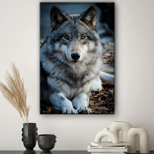 IHHGNB Majestätischer Wolf in Schwarz-Weiß – Leinwandbild, Kunstdruck, modernes Kunstwerk, Poster, Wanddekoration für Wohnzimmer und Büro (70 x 100 cm (28 x 39 Zoll) / ohne Rahmen)