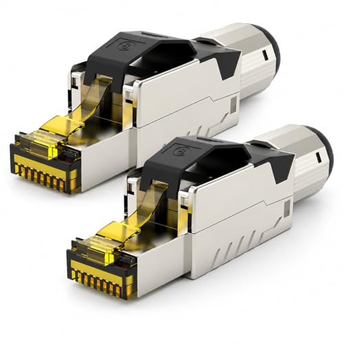 RedStar24 RJ45 Stecker Werkzeuglos CAT 8 – Netzwerkstecker für Verlegekabel AWG 22-24 – CAT8 CAT7 LAN Kabel Netzwerkkabel Ethernet – Geschirmt – LSA feldkonfektionierbar – 40 Gbps – 2 Stück