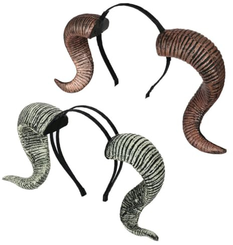 2Pcs Halloween RAM Horn Headband for Cosplay Party Funny Hair Hoop | PU Foam Material, Cool Unique Style, Easy Match Outfit, Photo Prop Accessory for Friends Families Carnival Festive Wear