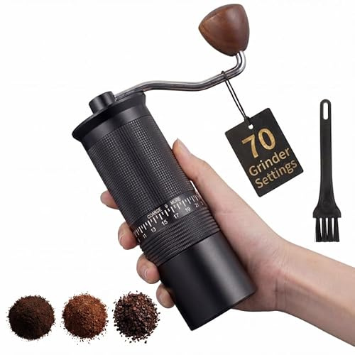 Manual Coffee Grinder 25g 70 Grinder Settings– Coffee Grinder Manual Stainless Steel Burr for Espresso Coffee, Filter, French Press, Cold Brew– Portable Coffee Grinders for Kitchen, Travel, Camping