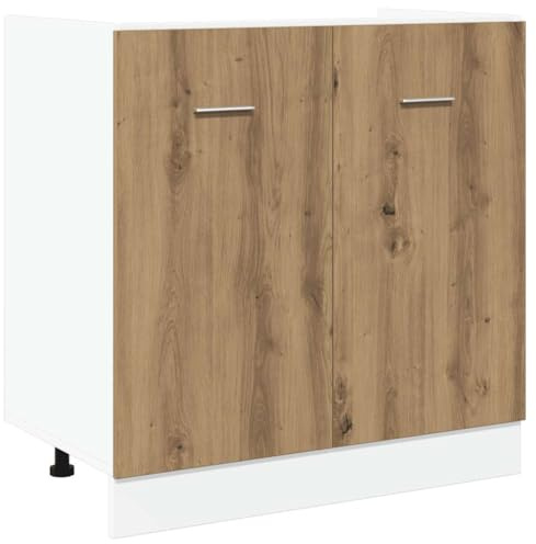 XHNIFBN Spülenschrank Lyon Artisan-Eiche 80x46x81,5 cm Holzwerkstoff Küchenunterschrank mit Doppeltüren großer Stauraum Montagepflichtig für Küche Esszimmer