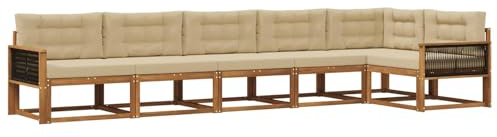 vidaXL Outdoor-Sofagarnitur mit Kissen 6 pcs Natur und Beige, Akazien-Lounge-Set, moderner Outdoor-Sofa, langlebiges modulares Sofa, wetterfester Garten-Sitz