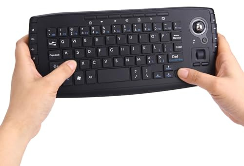 Diyeeni 2.4GHz Wireless Keyboard with Trackball, Ergonomic Compact Handheld Design, Media Control Keys, USB Receiver, for PC, Box, HTPC, IPTV and Gaming Consoles