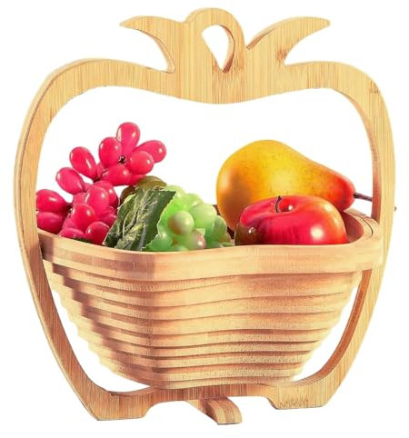 Corbeille Pliante en Bambous Corbeille à Fruits Pour Décoration en Bois 3 Pommes