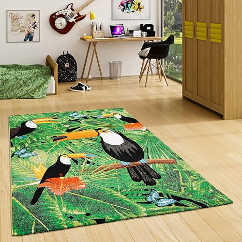 Pergamon Designer Teppich Faro Tropical Tukan Grün in 5 Größen
