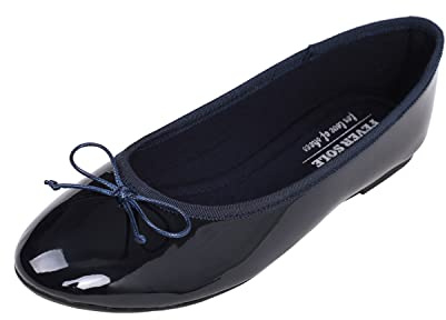 Feversole Women's Macaroon Colorful Memory Foam Cushion Ballet Flat Pumps Patent Dark Blue