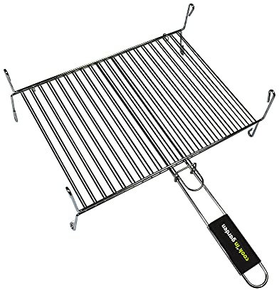 Cook'in garden, GR015, Grille à Pied Double /1 Poignée / 40X30 cm, Résistante aux flammes et hautes températures, Manche en matière softouch facile à prendre en main, Chromé